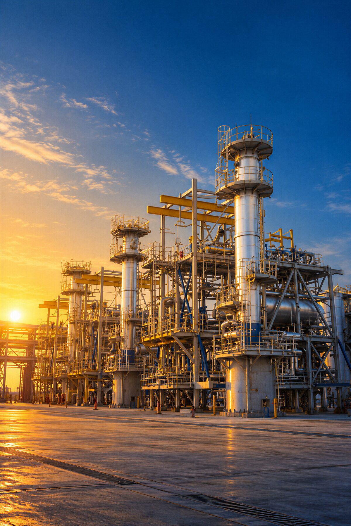 Process plant at sunrise